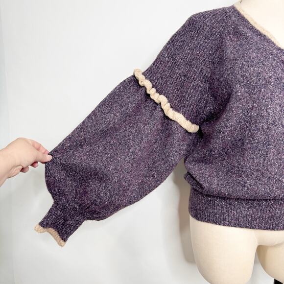 Joie Bishop Sleeve Sweater Purple Cream Alpaca Warm Preppy Boho Casual Size XL - Picture 2 of 8